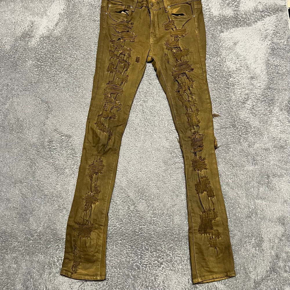 MNML Jeans Mens 33 (35x33.5) Skinny Distressed Brown Stretch Stacked Pants